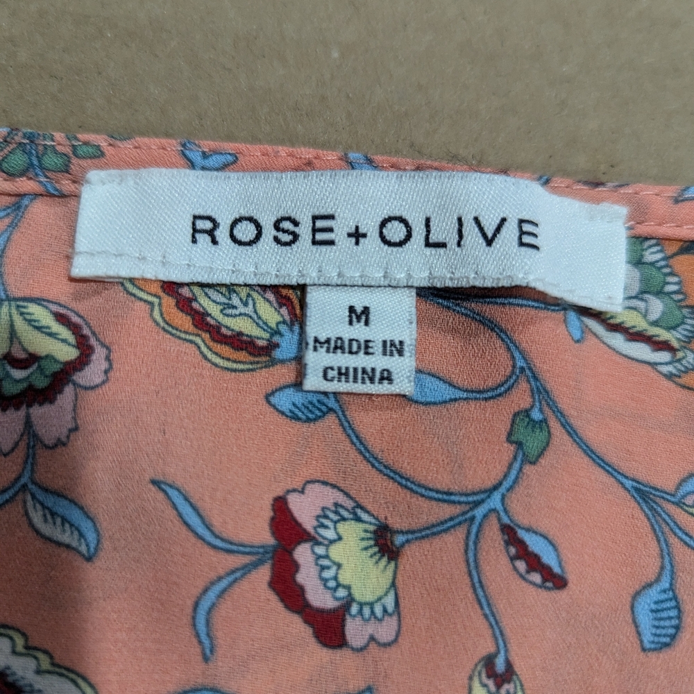 Rose + Olive Dusty Pink Blue Floral Sleeveless Top Size M *GUC - Picture 3 of 7